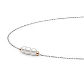 Colier perle naturale albe cu lantisor argint si bilute placate cu aur roz Trilogy DiAmanti MS22507N_W-G